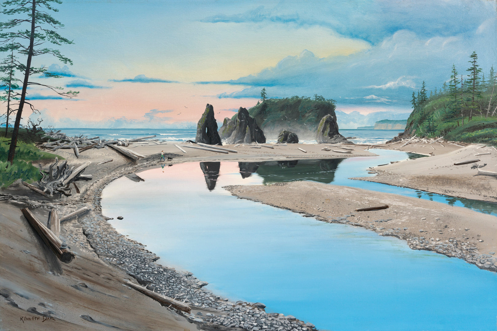 Ruby Beach In Pinks And Blues - Original Oil Painting - Fine Art Paper ...