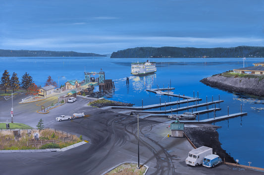 Point Defiance Ferry Terminal Before Sunrise - Original Oil Painting