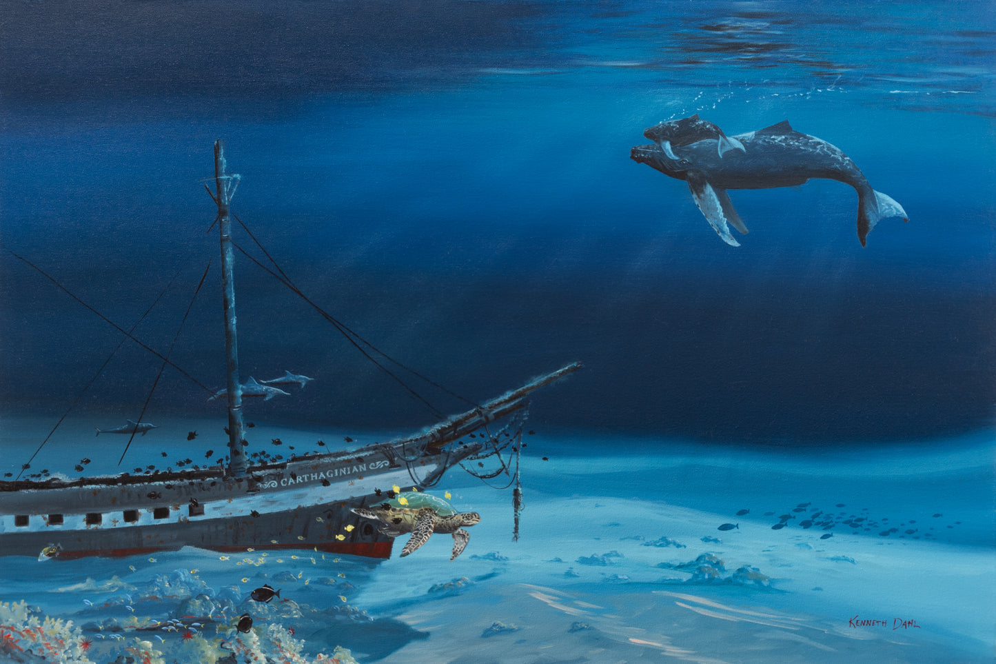 Mother and Calf, Humpback Whales near the Carthaginian - Lahaina - Original Oil Painting