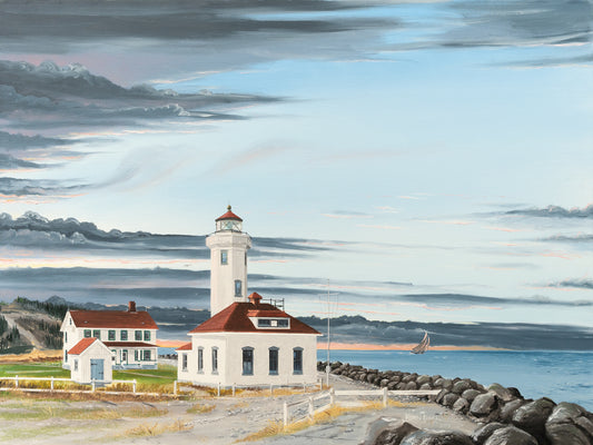 Storm Brewing at Point Wilson Lighthouse - Original Oil Painting