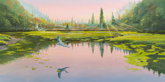 Blue Herons at Maplewood Springs - Original Oil Painting